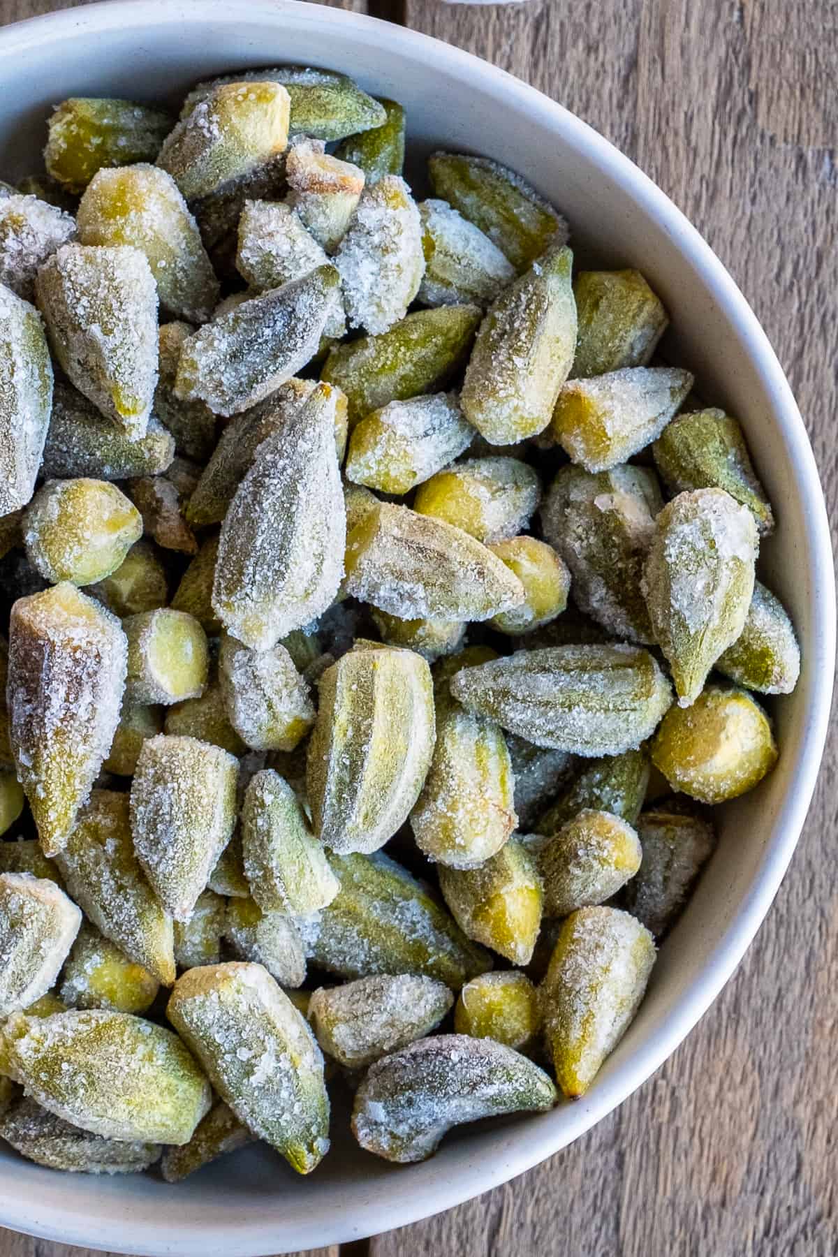 Frozen hole okra in a bowl.