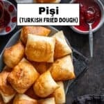Golden Turkish pişi served with strawberry jam and Turkish tea, showing a generous Turkish breakfast spread.